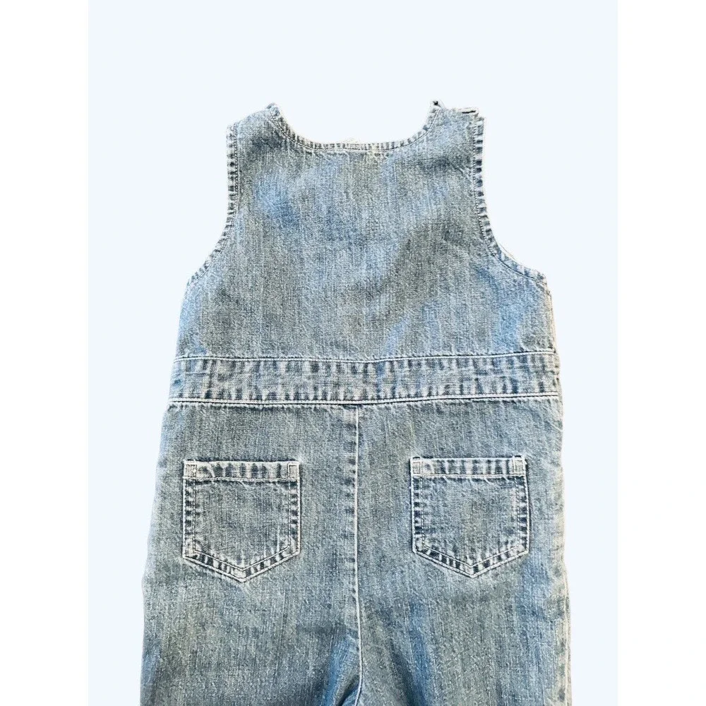 Both Baby Gap Toddler Overalls 18-24 Denim Pink Bows Lined Soft Cotton Blue Jean